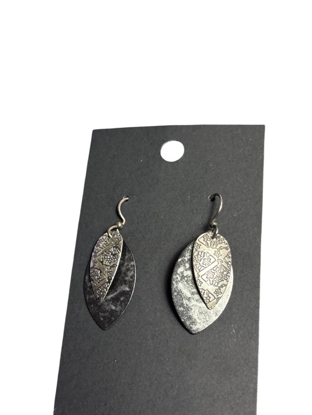 Silvertone Grey Layered Dangle Earrings 1 inch
